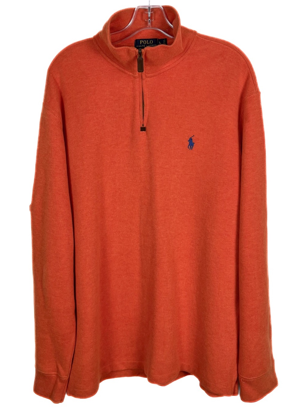 Polo Ralph Lauren Sweater Mens Large Orange 1/4 Zip Estate Rib Knit Preppy EUC